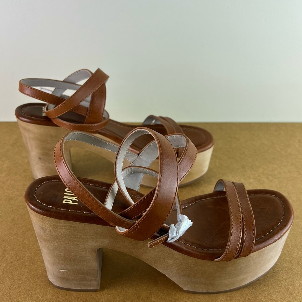 NEW PAIGE BROWN LEATHER CLOG SANDALS - Picture 3 of 12